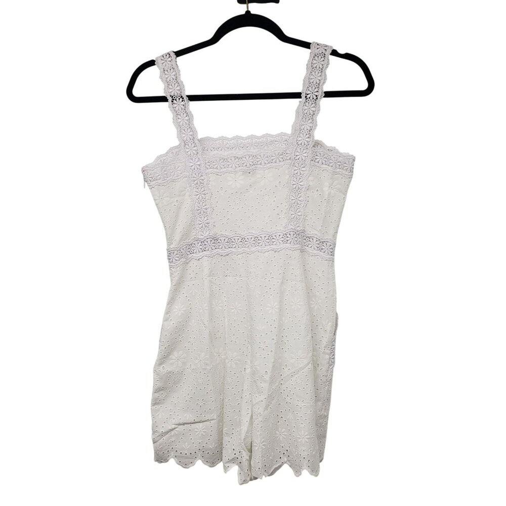 Charo Ruiz Zuma White Eyelet Lace Linen Embroidered Playsuit Romper Boho Beachy - Picture 4 of 14
